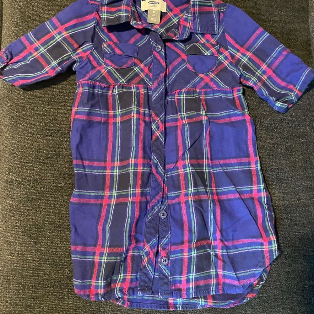 Old Navy Blue and Pink Button Down Shirt Vibrant Plaid Design